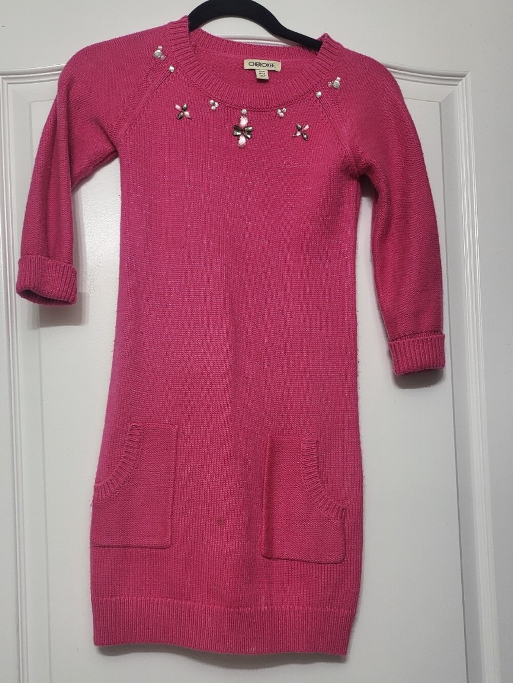 Cherokee Pink Jeweled Crewneck Sweater Dress